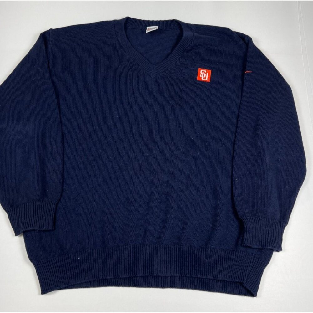 Nike Team Sports Mens XXL Navy Blue V-Neck Cotton Sweater Made In USA